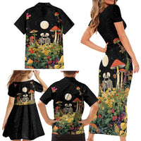 Skeleton Lovers Family Matching Short Sleeve Bodycon Dress and Hawaiian Shirt Hippie Gothic Aesthetic - Wonder Print Shop