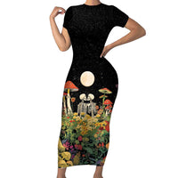 Skeleton Lovers Family Matching Short Sleeve Bodycon Dress and Hawaiian Shirt Hippie Gothic Aesthetic - Wonder Print Shop