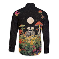 Skeleton Lovers Long Sleeve Button Shirt Hippie Gothic Aesthetic - Wonder Print Shop