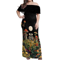 Skeleton Lovers Off Shoulder Maxi Dress Hippie Gothic Aesthetic - Wonder Print Shop