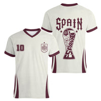 Custom World Football 2026 Spain Women V-Neck T-Shirt Come On Spain Beige Version