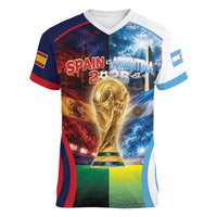 Custom Spain Argentina 2026 World Football Women V-Neck T-Shirt Go For Glory