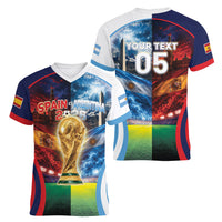 Custom Spain Argentina 2026 World Football Women V-Neck T-Shirt Go For Glory
