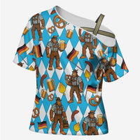 Funny Bigfoot Oktoberfest Cross Shoulder Shirt Sasquatch Beer Pretzel Bavarian - Wonder Print Shop
