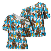 Funny Bigfoot Oktoberfest Cross Shoulder Shirt Sasquatch Beer Pretzel Bavarian - Wonder Print Shop