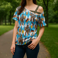 Funny Bigfoot Oktoberfest Cross Shoulder Shirt Sasquatch Beer Pretzel Bavarian - Wonder Print Shop