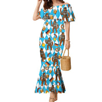 Funny Bigfoot Oktoberfest Family Matching Mermaid Dress and Hawaiian Shirt Sasquatch Beer Pretzel Bavarian - Wonder Print Shop
