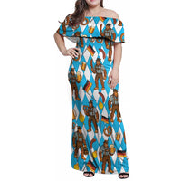 Funny Bigfoot Oktoberfest Family Matching Off Shoulder Maxi Dress and Hawaiian Shirt Sasquatch Beer Pretzel Bavarian - Wonder Print Shop
