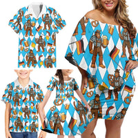 Funny Bigfoot Oktoberfest Family Matching Off Shoulder Short Dress and Hawaiian Shirt Sasquatch Beer Pretzel Bavarian - Wonder Print Shop
