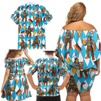 Funny Bigfoot Oktoberfest Family Matching Off Shoulder Short Dress and Hawaiian Shirt Sasquatch Beer Pretzel Bavarian - Wonder Print Shop