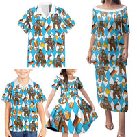 Funny Bigfoot Oktoberfest Family Matching Puletasi and Hawaiian Shirt Sasquatch Beer Pretzel Bavarian - Wonder Print Shop