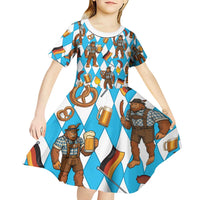 Funny Bigfoot Oktoberfest Kid Short Sleeve Dress Sasquatch Beer Pretzel Bavarian - Wonder Print Shop