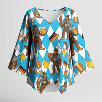 Funny Bigfoot Oktoberfest Kimono Sleeve Blouse Sasquatch Beer Pretzel Bavarian - Wonder Print Shop