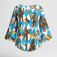 Funny Bigfoot Oktoberfest Kimono Sleeve Blouse Sasquatch Beer Pretzel Bavarian - Wonder Print Shop