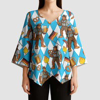 Funny Bigfoot Oktoberfest Kimono Sleeve Blouse Sasquatch Beer Pretzel Bavarian - Wonder Print Shop