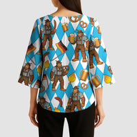Funny Bigfoot Oktoberfest Kimono Sleeve Blouse Sasquatch Beer Pretzel Bavarian - Wonder Print Shop