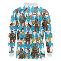 Funny Bigfoot Oktoberfest Long Sleeve Polo Shirt Sasquatch Beer Pretzel Bavarian - Wonder Print Shop