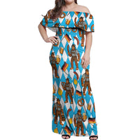 Funny Bigfoot Oktoberfest Off Shoulder Maxi Dress Sasquatch Beer Pretzel Bavarian - Wonder Print Shop