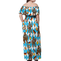 Funny Bigfoot Oktoberfest Off Shoulder Maxi Dress Sasquatch Beer Pretzel Bavarian - Wonder Print Shop