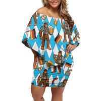 Funny Bigfoot Oktoberfest Off Shoulder Short Dress Sasquatch Beer Pretzel Bavarian - Wonder Print Shop