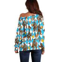 Funny Bigfoot Oktoberfest Off Shoulder Sweater Sasquatch Beer Pretzel Bavarian - Wonder Print Shop