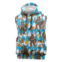 Funny Bigfoot Oktoberfest Sleeveless Hoodie Sasquatch Beer Pretzel Bavarian - Wonder Print Shop