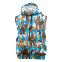 Funny Bigfoot Oktoberfest Sleeveless Zip Hoodie Sasquatch Beer Pretzel Bavarian - Wonder Print Shop