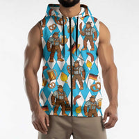 Funny Bigfoot Oktoberfest Sleeveless Zip Hoodie Sasquatch Beer Pretzel Bavarian - Wonder Print Shop