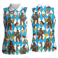 Funny Bigfoot Oktoberfest Women Sleeveless Polo Shirt Sasquatch Beer Pretzel Bavarian - Wonder Print Shop