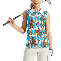 Funny Bigfoot Oktoberfest Women Sleeveless Polo Shirt Sasquatch Beer Pretzel Bavarian - Wonder Print Shop