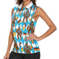 Funny Bigfoot Oktoberfest Women Sleeveless Polo Shirt Sasquatch Beer Pretzel Bavarian - Wonder Print Shop