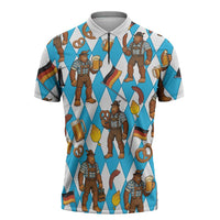 Funny Bigfoot Oktoberfest Zipper Polo Shirt Sasquatch Beer Pretzel Bavarian - Wonder Print Shop