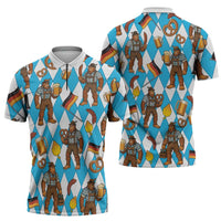 Funny Bigfoot Oktoberfest Zipper Polo Shirt Sasquatch Beer Pretzel Bavarian - Wonder Print Shop