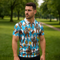 Funny Bigfoot Oktoberfest Zipper Polo Shirt Sasquatch Beer Pretzel Bavarian - Wonder Print Shop