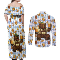 Funny Beer Oktoberfest Couples Matching Off Shoulder Maxi Dress and Long Sleeve Button Shirt Ich Bin Nur Wegen Dem Bier Hier - Wonder Print Shop