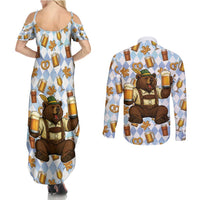 Funny Beer Oktoberfest Couples Matching Summer Maxi Dress and Long Sleeve Button Shirt Ich Bin Nur Wegen Dem Bier Hier - Wonder Print Shop
