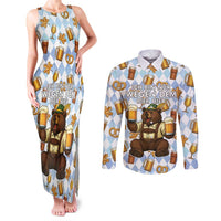 Funny Beer Oktoberfest Couples Matching Tank Maxi Dress and Long Sleeve Button Shirt Ich Bin Nur Wegen Dem Bier Hier - Wonder Print Shop
