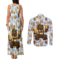 Funny Beer Oktoberfest Couples Matching Tank Maxi Dress and Long Sleeve Button Shirt Ich Bin Nur Wegen Dem Bier Hier - Wonder Print Shop
