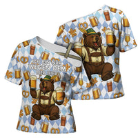 Funny Beer Oktoberfest Cross Shoulder Shirt Ich Bin Nur Wegen Dem Bier Hier - Wonder Print Shop