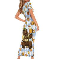 Funny Beer Oktoberfest Family Matching Short Sleeve Bodycon Dress and Hawaiian Shirt Ich Bin Nur Wegen Dem Bier Hier - Wonder Print Shop