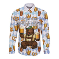 Funny Beer Oktoberfest Long Sleeve Button Shirt Ich Bin Nur Wegen Dem Bier Hier - Wonder Print Shop