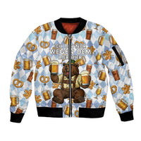 Funny Beer Oktoberfest Sleeve Zip Bomber Jacket Ich Bin Nur Wegen Dem Bier Hier - Wonder Print Shop