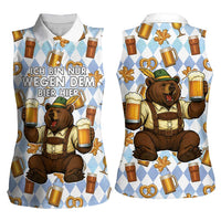 Funny Beer Oktoberfest Women Sleeveless Polo Shirt Ich Bin Nur Wegen Dem Bier Hier - Wonder Print Shop