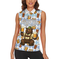 Funny Beer Oktoberfest Women Sleeveless Polo Shirt Ich Bin Nur Wegen Dem Bier Hier - Wonder Print Shop