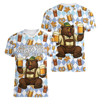 Funny Beer Oktoberfest Women V-Neck T-Shirt Ich Bin Nur Wegen Dem Bier Hier - Wonder Print Shop