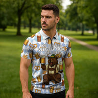 Funny Beer Oktoberfest Zipper Polo Shirt Ich Bin Nur Wegen Dem Bier Hier - Wonder Print Shop