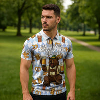Funny Beer Oktoberfest Zipper Polo Shirt Ich Bin Nur Wegen Dem Bier Hier - Wonder Print Shop