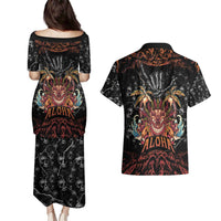 Aloha Halloween Couples Matching Puletasi and Hawaiian Shirt Horror Tiki Heavy Metal Style - Wonder Print Shop