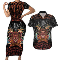 Aloha Halloween Couples Matching Short Sleeve Bodycon Dress and Hawaiian Shirt Horror Tiki Heavy Metal Style - Wonder Print Shop