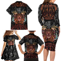 Aloha Halloween Family Matching Long Sleeve Bodycon Dress and Hawaiian Shirt Horror Tiki Heavy Metal Style - Wonder Print Shop